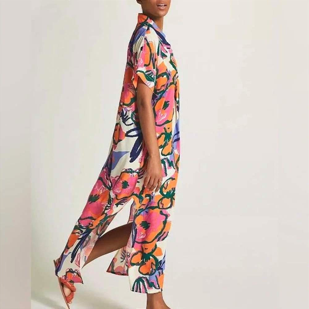 Bel Kazan Anthropologie Allegra Kaftan M/L Zinnia Multi V-Neck Maxi Resort Vaca